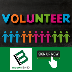 Colorful Volunteer poster with Mason Bands logo